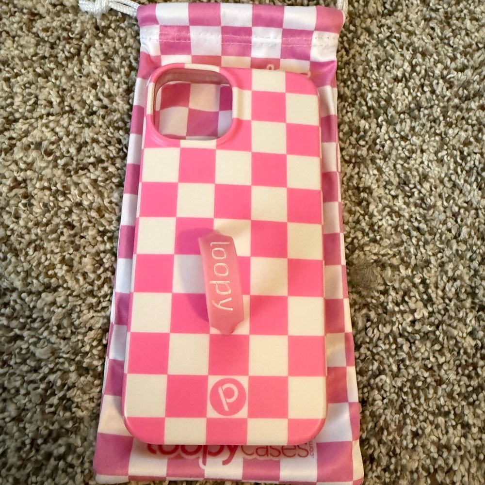 iPhone 13/14 Loopy Pink and White Checkered Phone Case